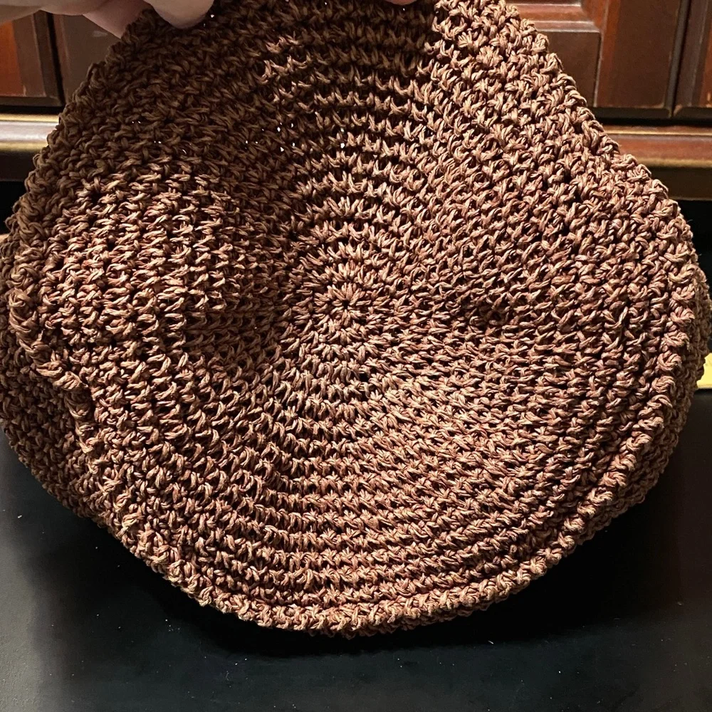 Jacqueline Ferrar vintage Brown paper straw Woven double handle Tote Bag